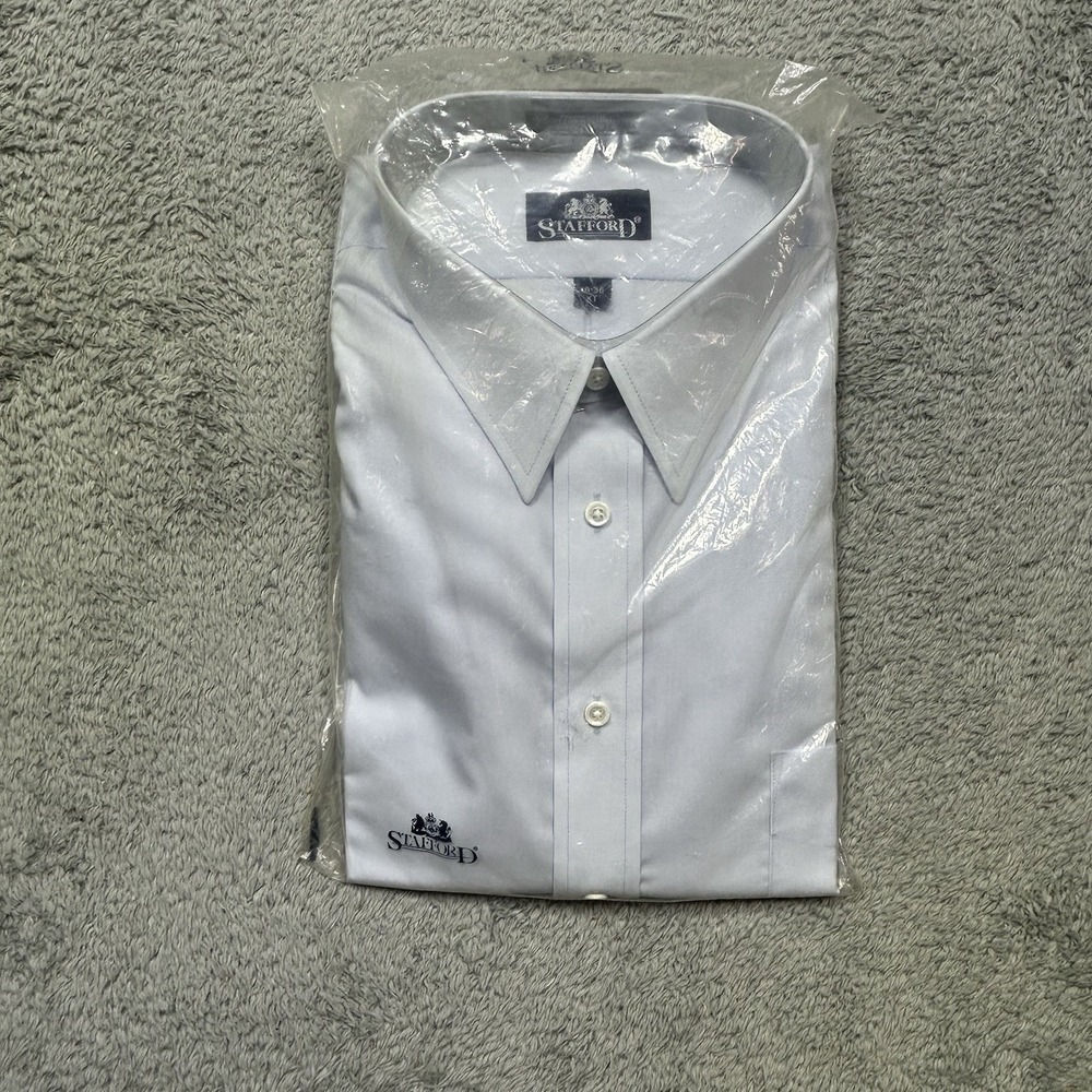 Vintage Stafford Shirt Men XT 18-36‎ Blue Broadcloth Oxford Button Down OCBD NEW